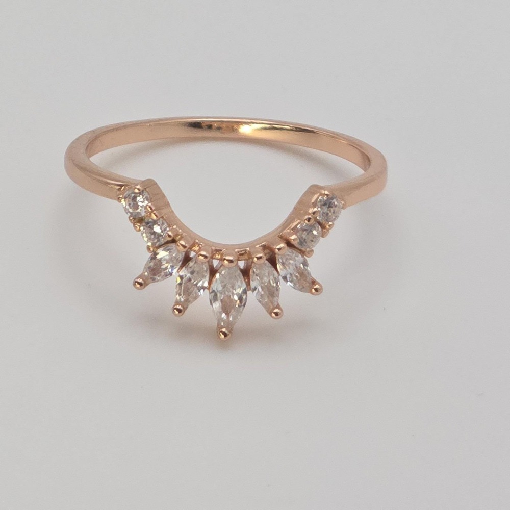 925 Sterling Silver‎ Ring Rose Gold Overlay Cubic Zirconia Marquise Size 10